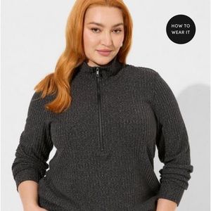 Torrid | Super Soft Plush Rib Quarter Zip Sweatshirt | Size 4 | heather grey